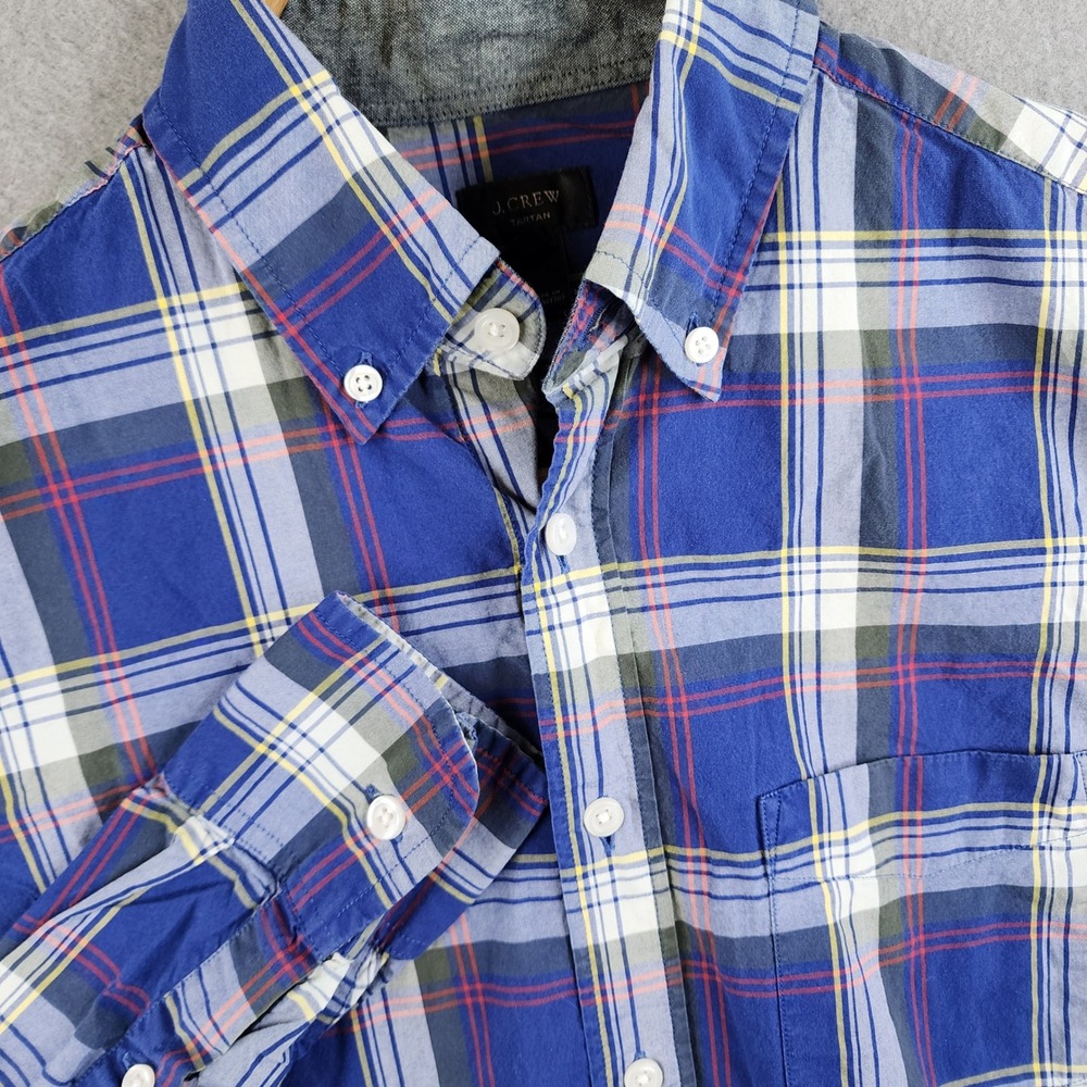 J‎ Crew Mens Tartan Plaid Button Down Shirt Size S Blue Yellow Red Long Sleeve